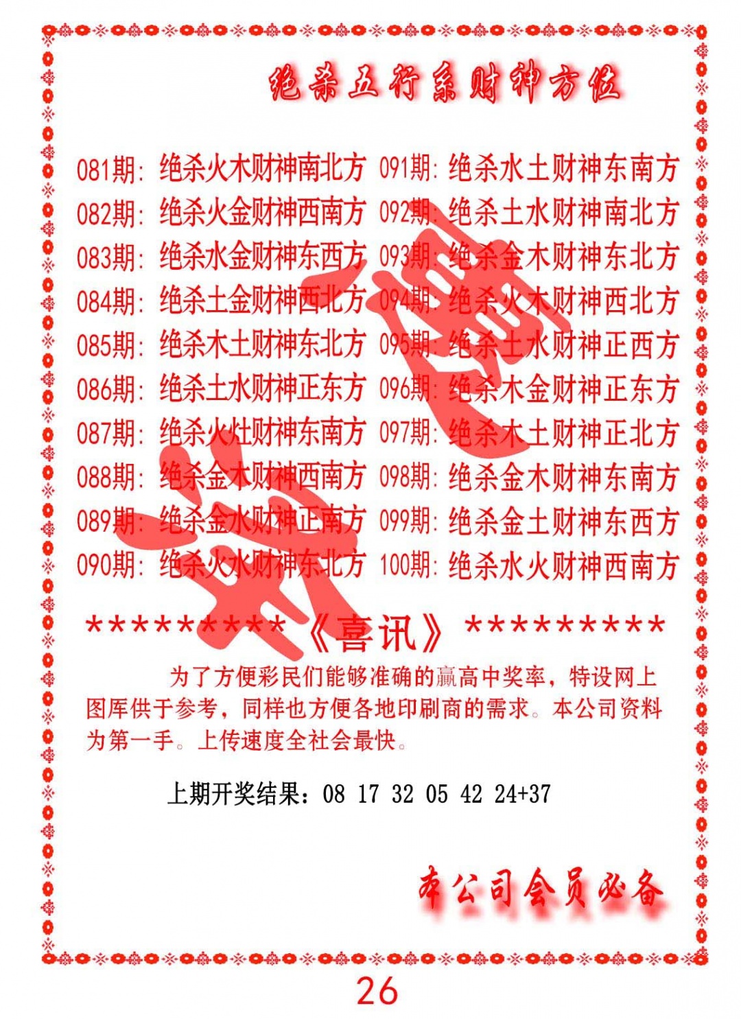 092期绝杀五行及财神方位[图]